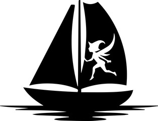 Whimsical fairy sailing adventure, a charming nautical design perfect for children's books, summer events, or branding with a touch of magic and wonder