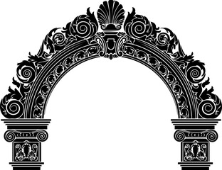 Elegant archway design element for invitations and classic architectural projects, reminiscent of vintage vector graphics, ideal for historical themes