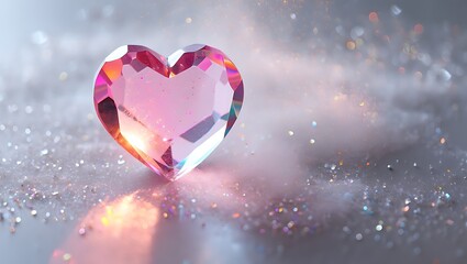 Crystal Diamond Heart on Sparkling Snow Background for Valentine's Day