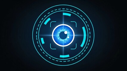Futuristic Digital Eye Scan Icon with Blue Target Reticle on Dark Background - Technology Concept