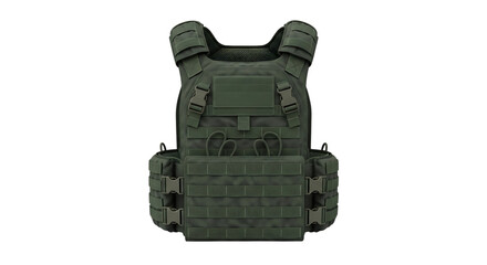 Isolated tactical olive green molle plate carrier on a black background backgroung transparent