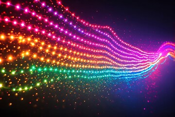 Fototapeta premium Abstract Rainbow Light Trails Effect Over Dark Background, Glowing Digital Art