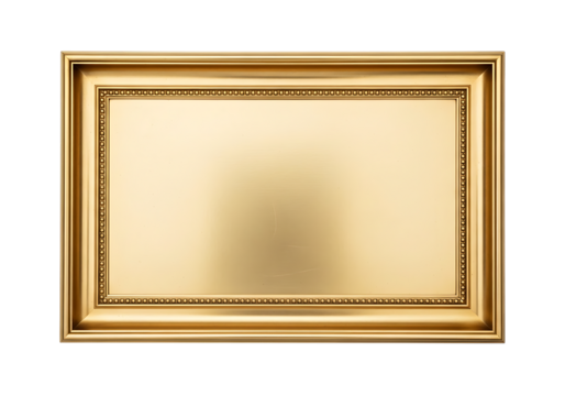 Ornate golden frame with a blank space and elegant bead design isolated on transparent background