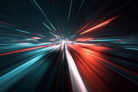 Abstract speed lines with red and blue light trails creating a sense of motion and speed effect - Powered by Adobe