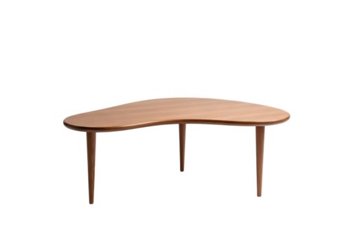 Elegant wooden coffee table with organic shape, home decor item isolated on transparent background - Powered by Adobe