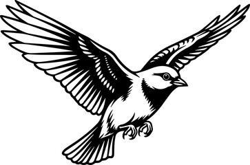 Elegant flight of a songbird with outstretched wings, a symbol of freedom, grace, and nature's beauty. Perfect for designs needing a touch of serenity