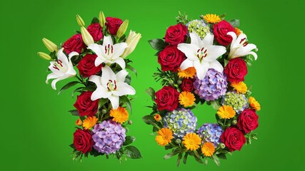 Eighteenth Birthday Floral Arrangement Vibrant Celebration of Adulthood with Roses Lilies and Hydrangeas on Green Background.