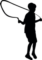 a boy jumping rope, silhouette vector