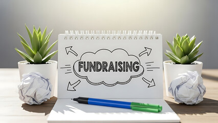 Fundraising concept with cloud drawing and arrows on notepad