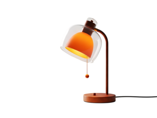 Sleek modern desk lamp with an orange shade and a warm glow isolated on transparent background