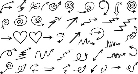 Obraz premium Hand drawn arrow collection black and white vector illustration set