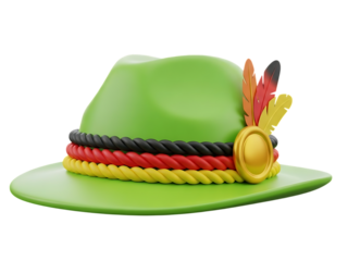 Traditional german oktoberfest hat with feathers and flag colors isolated on transparent background
