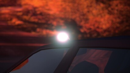 Car Stopped on Road at Sunset with V-16 Emergency Beacon on Roof