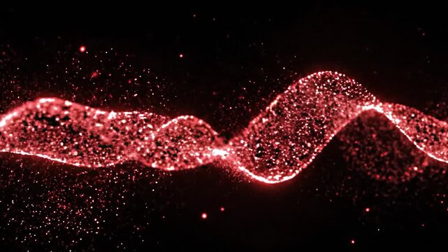 red small particles wave animation floating in air in wave style, audio wave animation for music loop, dj background loop animation, audio spectrum animation 4k footage