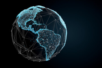 wireframe globe with points that shine. Slightly blue small details