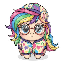 Obraz premium Cute Expression Kawaii Chubby Pony with Rainbow Mane