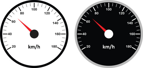 Speedometer and dashboard gauge vector icon set. Speed indicator signs collection isolated on transparent background. Ideal for vehicle dashboard design, apps, websites. Vector illustration.