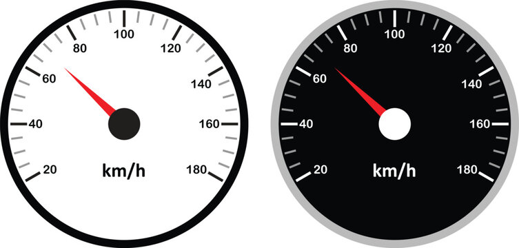 Speedometer and dashboard gauge vector icon set. Speed indicator signs collection isolated on transparent background. Ideal for vehicle dashboard design, apps, websites. Vector illustration.