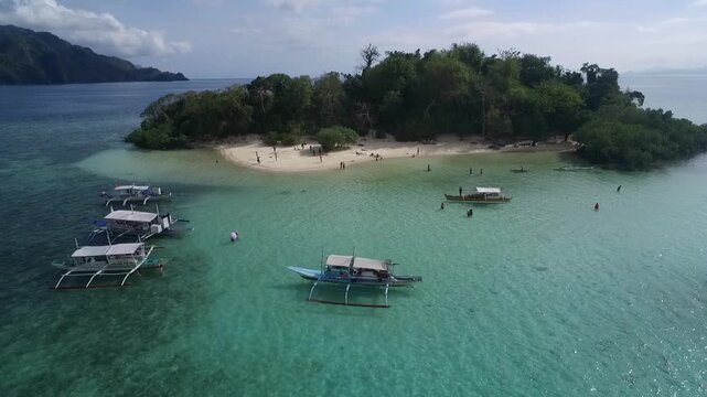 CYC beach in Coron, Palawan, Philippines. Corn Youth Club Beach. Sea in background. Tour A for the tourists. Drone