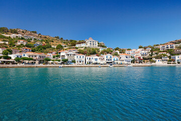 Naklejka premium The port of Evdilos in Ikaria, Greece