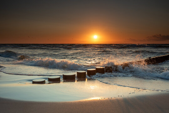 Beautiful summer sunset in Rewal. Polish Baltic Sea. Rewal. Poland. Polish Sea.