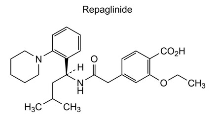 Repaglinide, chemical structure of repaglinide, drug substance