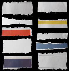 Torn papers on black