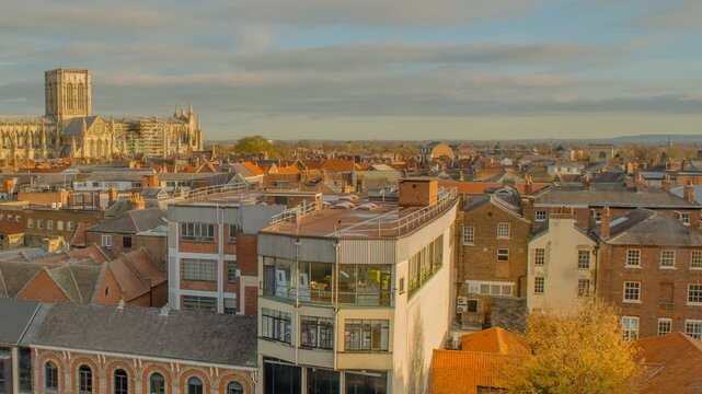 Nighttime Skyline timelapse of UK historic city of York featuring York Minster and surrounding buildings