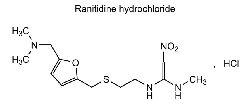Ranitidine hydrochloride, chemical structure of ranitidine hydrochloride, drug substance