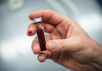 Portrait of a confident male doctor wearing a white lab coat and a red ribbon pin in a modern hospital corridor