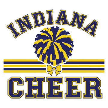 Indiana cheer design featuring a pompom and bow in team colors for school spirit items