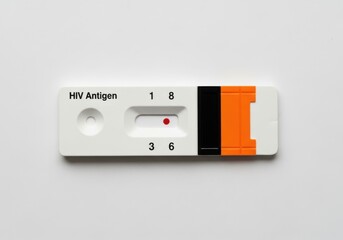 Closeup of a laboratory technician in a white coat handling a blood sample tube in a rack during medical testing or research