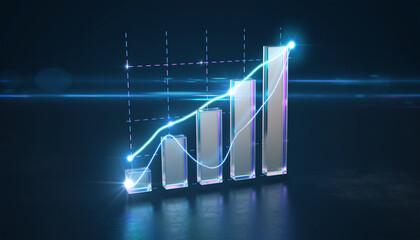 Futuristic 3D Glass Bar Chart Showing Financial Data on Dark Background