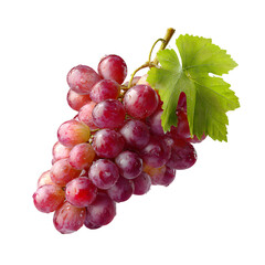 Fototapeta premium A bunch of red grapes with a green leaf on a black background view