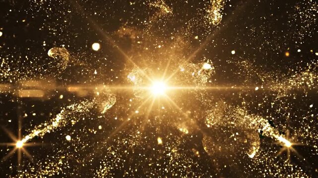 fireworks in the night gold particles and flares and sparkles animation 4k footage, gold particles animation footage, crackers