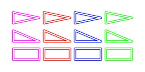 Collection of colorful neon geometric shapes isolated on transparent background