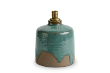 Handcrafted Ceramic Table Lamp Base with Dripping Teal Glaze over Tan Earthenware, Isolated on Transparent Background