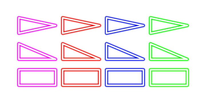 Collection of colorful neon geometric shapes isolated on transparent background