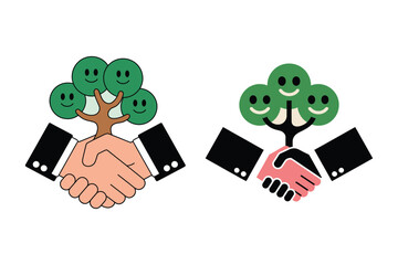 Fototapeta premium Sustainable Business Partnerships Handshake with Tree Symbol representing Growth and Environmental Responsibility Concept