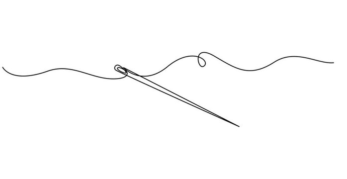 Animated self drawing of Continuous line drawing of Needle icon vector.A minimal line art illustration of a sewing needle with thread passing through its eye,one line drawing of a needle