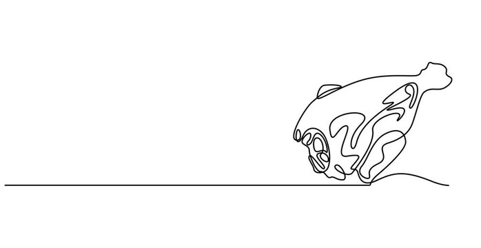 Animated self drawing of   Continuous line drawing of Chicken leg with bone vector illustration. crispy fried chicken hand drawn minimalism style, Single continuous line drawing of hot crispy fried 