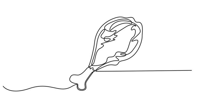 Animated self drawing of   Continuous line drawing of Chicken leg with bone vector illustration. crispy fried chicken hand drawn minimalism style, Single continuous line drawing of hot crispy fried 