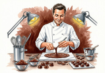 Serious mature watchmaker concentrating on repairing an antique pocket watch using a magnifying loupe under a bright lamp