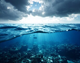 The deep blue sea at the time of the storm can be seen from under the water