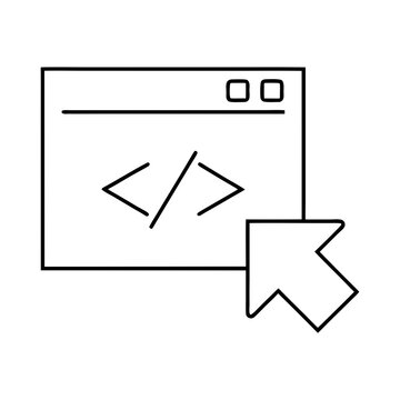 Outline of a browser window with code and a cursor