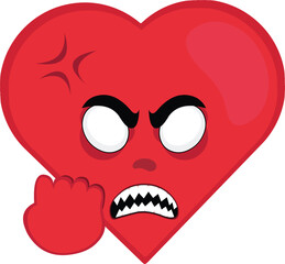 vector illustration emoticon character heart cartoon, with white eyes of angry expression concept, sharp teeth and hand revenge gesture