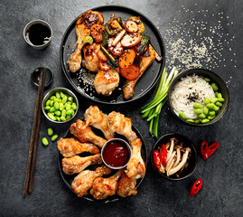 Asian style banquet or buffet. Chicken dishes.