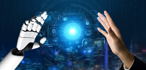 An AI assistant operates a futuristic command center, managing a global technology platform. The system provides intelligent data security and network administration. Fermion