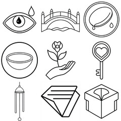 Clean thin line art graphic with colorful elements and text