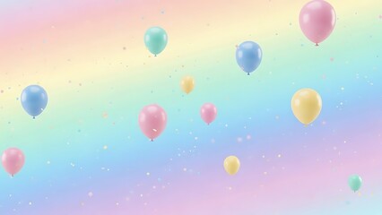Soft pastel rainbow background with floating balloons